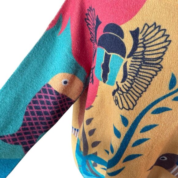 YESNO Lg Womens Wool Blend Sweater Nautical Graphic Oversized Pullover Bohemian - Picture 3 of 6